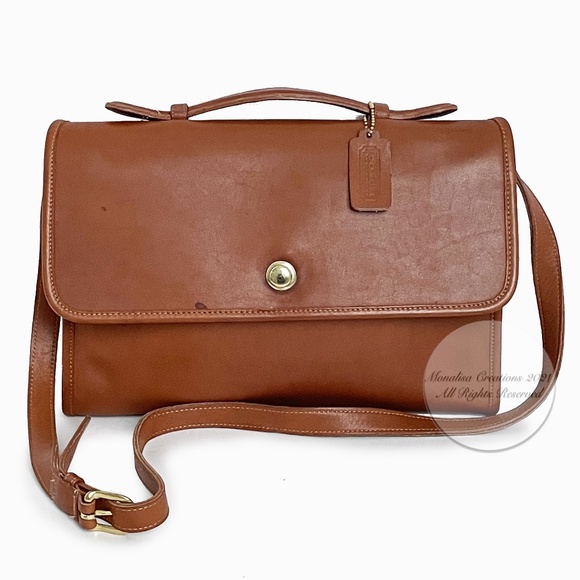 Coach Avenue Bag Crossbody Portfolio Brief #9886 British Tan Leather Vintage - Picture 3 of 14
